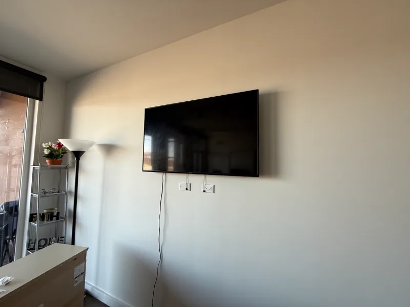Vizio TV wall mounted in a Chicago apartment living room