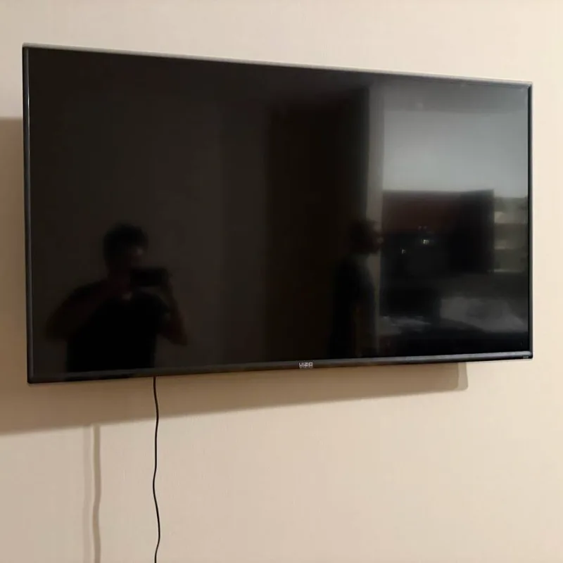 Vizio TV mounted flush to drywall in a Chicago apartment
